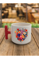 Kalpli Ve Çiçekli Kahve Bardağı Seramik Kupa - Seramik Çay, Kahve Hediyelik Bardağı